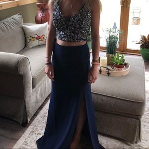 Color: Navy blue Brand: TLC say yes to the prom. Size: 7/8 altered to fit 2/4.